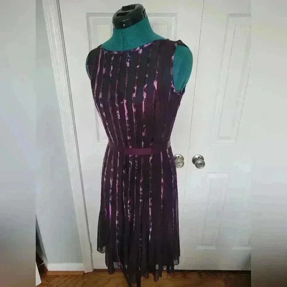 Knee Length Andra Darren Floral Mesh Dress Size 8 Ribbon Waist